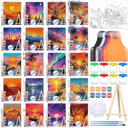 Sherr 140 Pcs 20 Set Pre Drawn Canvas Painting Kit, Sunsets