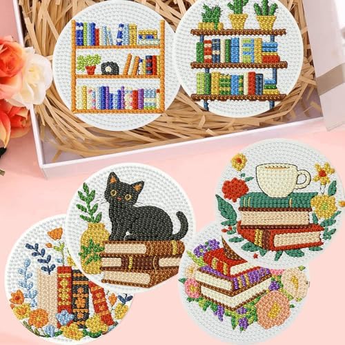 8 Pack Diamond Art Coasters,Bookshelf Diamond Painting Coasters Kits
