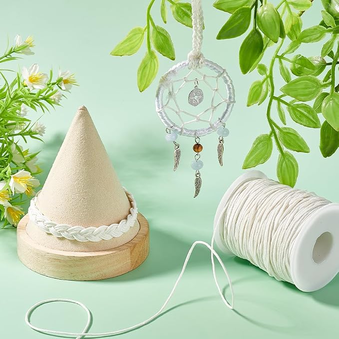 PH PandaHall 1mm Waxed Cotton Cord, 100 Yards Beading String Thread Wax Cord for Braid Bracelet Necklace Jewelry DIY Craft Macrame Making Glass Vase Floral Arrangement, Beige Color