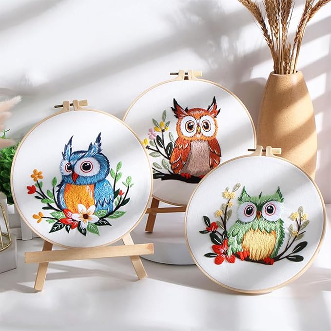 COCOMOX Embroidery Kit for Beginners, Hand Craft Practice Embroidery Kits | Owl pattern, Easy