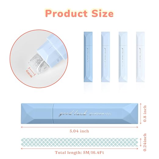 Temiary 4 Pack Glue Tape for Scrapbooking, 6mm x 196In Blue