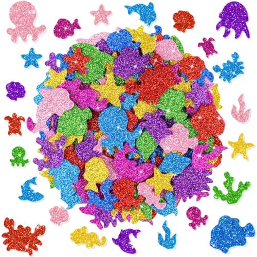 744 PCS Glitter Foam Stickers, Foam Sea Animal Stickers for Crafts,8 Colors