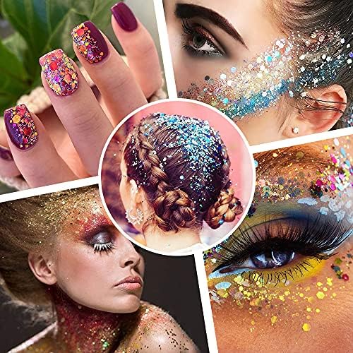 Chunky and Fine Glitter Mix, Estanoite 36 Colors Chunky Sequins & Fine Glitter Powder Mix, Cosmetic Makeup Flakes for Face Body Eye Nail Art Resin Epoxy