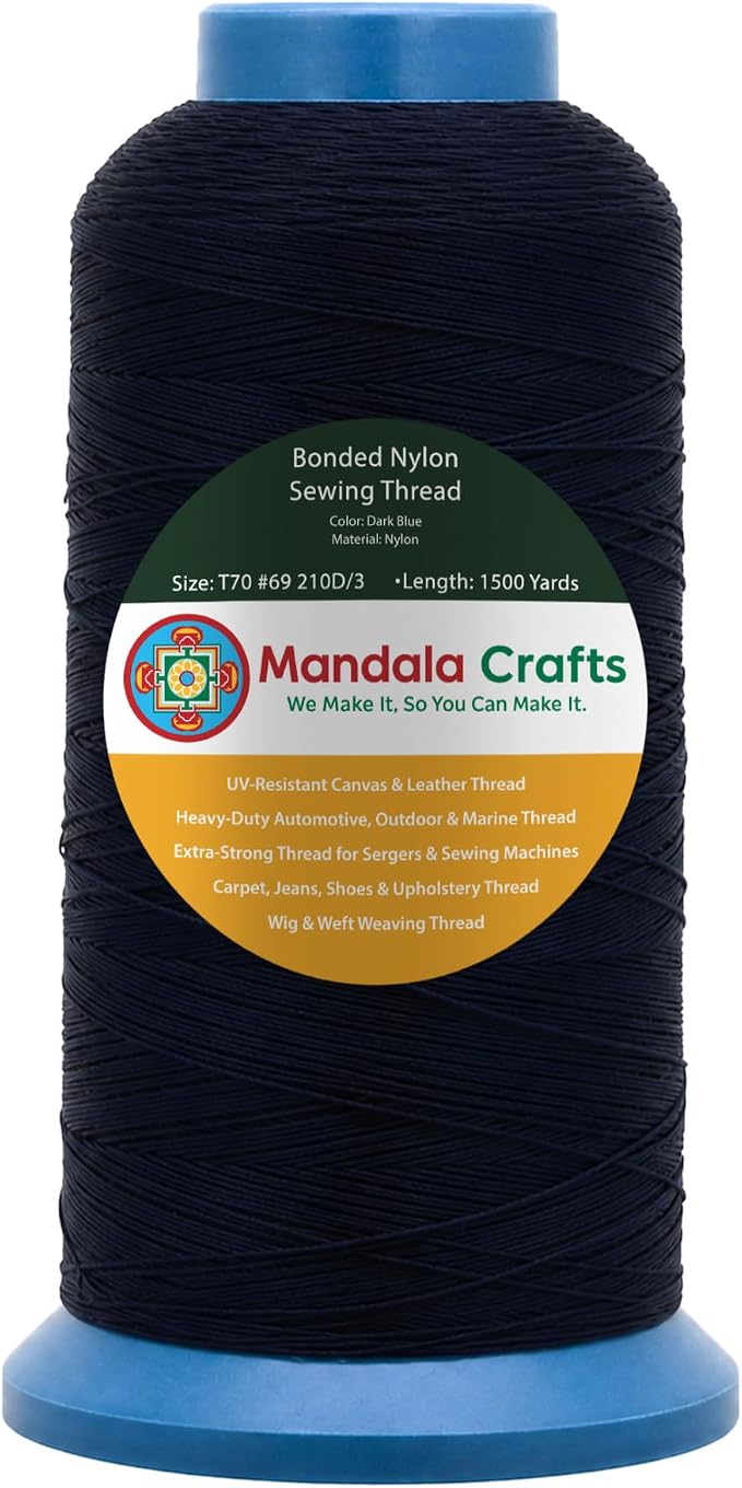Mandala Crafts Size 69 210D T70 Dark Blue Bonded Nylon Thread, 1500 YDs