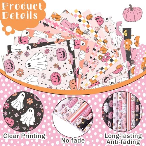 HunnmingRe 20 Pcs 10''x10'' Pink Halloween Quilting Fabric Squares