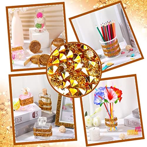 Xinnun 5 Rolls Rhinestone Ribbon,Gold,0.59 Inch,Basic Style