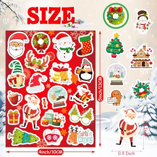 LINAYE 48 Sheets Christmas Stickers, 800PCS Stickers for Crafts Cards, Scrapbooking, Water Bottles, Envelopes and Christmas Party Favors for Kids