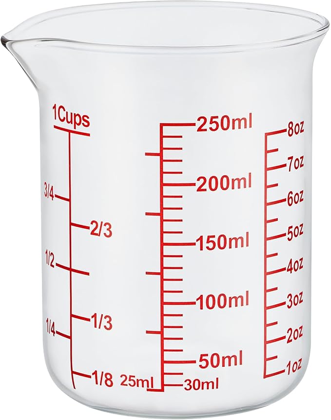 Ackers Borosilicate Glass Measuring Cup with Spout, 250 ml, 8 oz/1 Cup