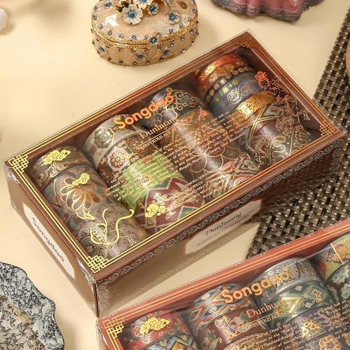 20 Rolls Chinese Style Washi Tape Set, Ancient Palace Pattern Decorative Masking Tapes with Gold Foil, Various Sizes for Craft, Scrapbook, DIY, Gift Wrapping (12-Golden Phoenix Court)
