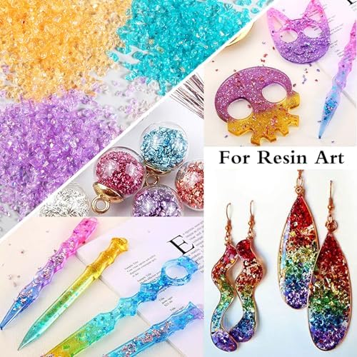 9 Box Transparent Broken Crushed Glass Glitter, 6.4oz/180g Irregular Shards Metallic Crystal Chips 2-4mm Chunky Flakes Sequins Gravel for Epoxy Resin Craft Supplies Nail Art DIY