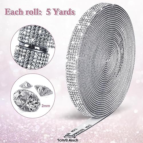5 Yards Self Adhesive Rhinestone Ribbons, Sliver Rhinestone Strips, Diamond Crystal Rhinestone Ribbon Roll Stickers Glitter Bling Ribbons Rhinestones for Crafts Fabric Car Shoes Décor