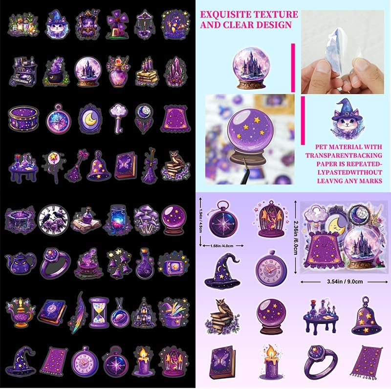 50 Pcs Magic Goth Stickers Waterproof Purple for Journals