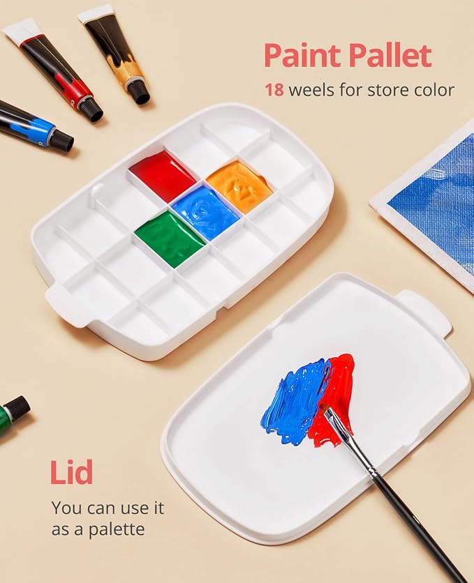 GAMENOTE Paint Brush Cleaner, Paint Brush Holder and Palette, Blue | All-in-one painting station washes and rests brushes, mixes colors, and stores paint in 18 wells with a portable handle.