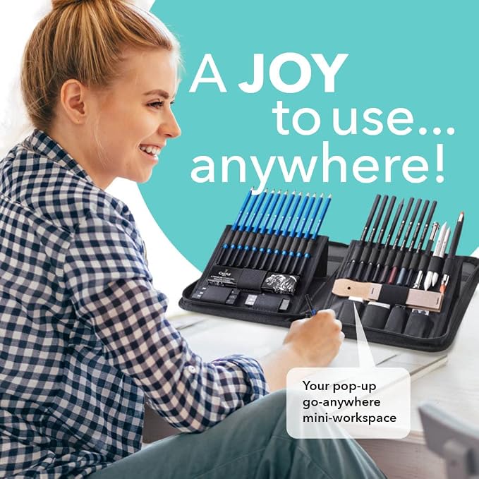 Castle Art Supplies 40 PieceDrawing, Sketching and Charcoal Set for Artists | Pencils, charcoal, and graphite for artists, professionals, and beginners alike - carry-anywhere zipper case included