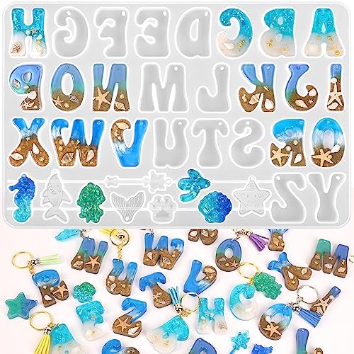 Alphabet Keychain Molds with Hole, Resin Letter Number Molds