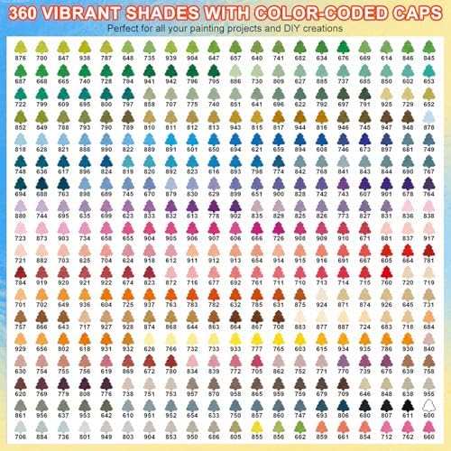 360 Colors Acrylic Paint Markers with a storage box, Soft Brush Tip Acrylic Markers for Adults, No Bleed Quick-Drying Waterproof Paint Markers for Rocks and crafts, Canvas, Wood, Glass
