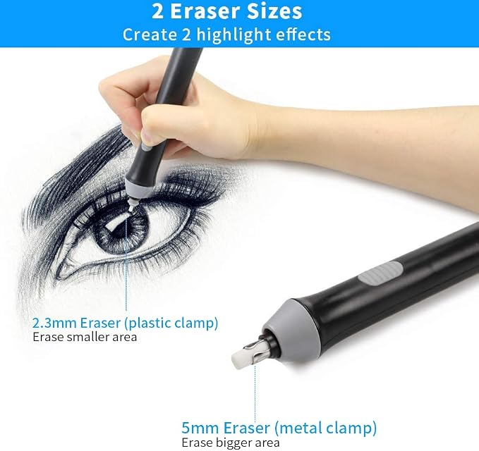 AFMAT Battery Operated Pencil Eraser for Sketching Pencils/Drafting/Drawing/Graphite Pencils, Couture Creations Creative Detailer Tool, AFMAT Electric Eraser Kit for Artists, 140 Refills EEB01