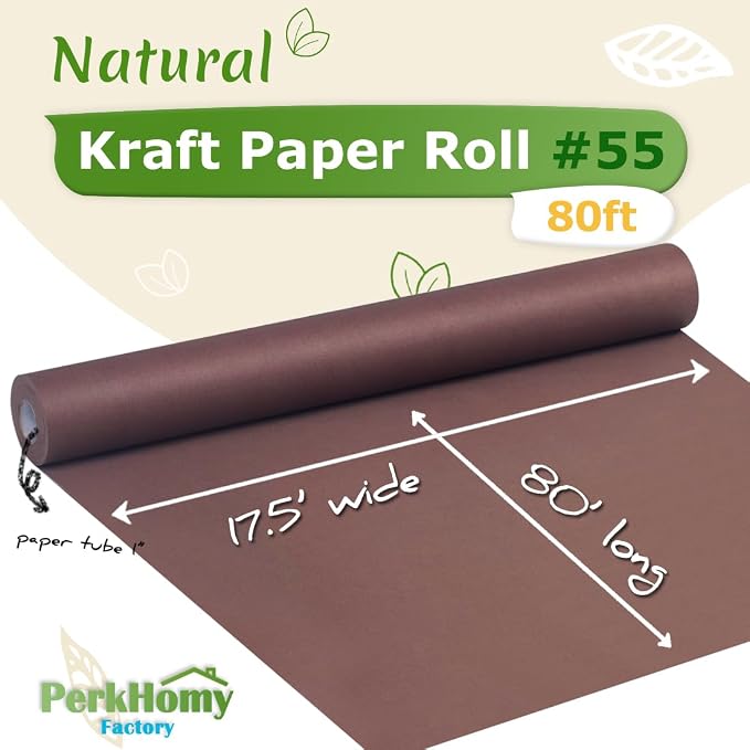 PerkHomy Coffee Kraft Paper Roll 17.5" x 960" (80') for Gift Wrapping Bouquet Flower Art Painting Craft Writing Packaging Shipping 80GSM 55LB (Coffee, 17.5" x 80')