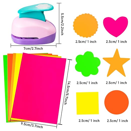 CHENGU Hole Punches 6 Shapes with Cardstock for Kids,Multiple Styles,1 Inch