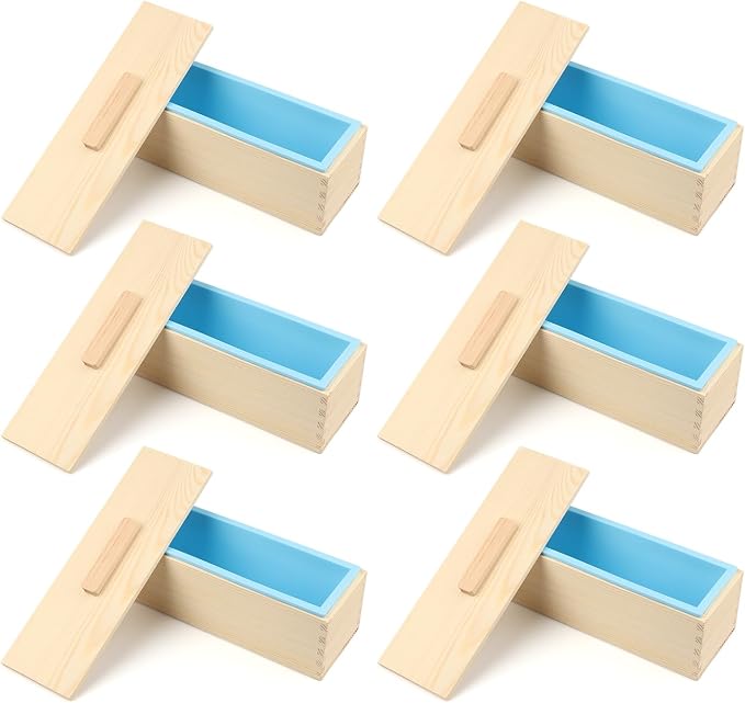 GNIEMCKIN Soap Loaf Box, 42 oz Silicone Soap Wood Box for Soap Making with Wooden Boxes, Set of 6, Soap Bar Box Can Be Used for Homemade Soap Produce, Soap Making, Ideal Size and Large Capacity.