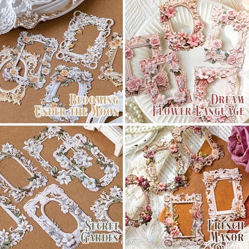 40Pcs Scrapbook Supplies Decor Papers, Floral Frames Junk Journal Supply