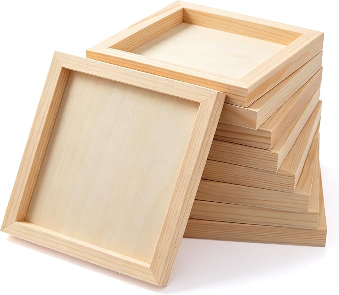 FSWCCK 10 Pack 7 x 7 inch Wood Panel Boards, Unfinished Wood Canvas Panels for Crafts, Painting Canvas, DIY Art Projects, Pouring, Arts Use with Oils, Acrylics