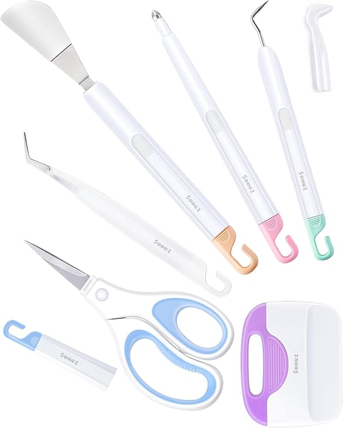 Sooez Weeding Tools for Vinyl, 6PCS Basic Tools Set | Precision Craft Vinyl Tool Kit, Scoring Stylus/Weeder/Scraper/Spatula/Tweezers/Scissors for Vinyl,Paper & Iron-on Projects