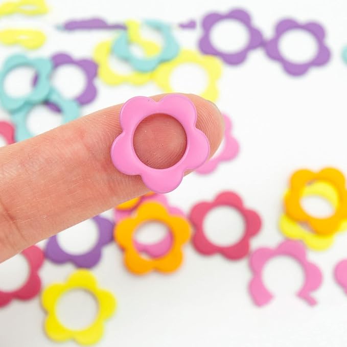 Wonafa 50Pcs Flower Metal Stitch Markers,Metal Colorful Crochet Stitch Markers,with Storage Box for Crocheting Clothing Tag DIY Craft Project (Flower-50Pcs)