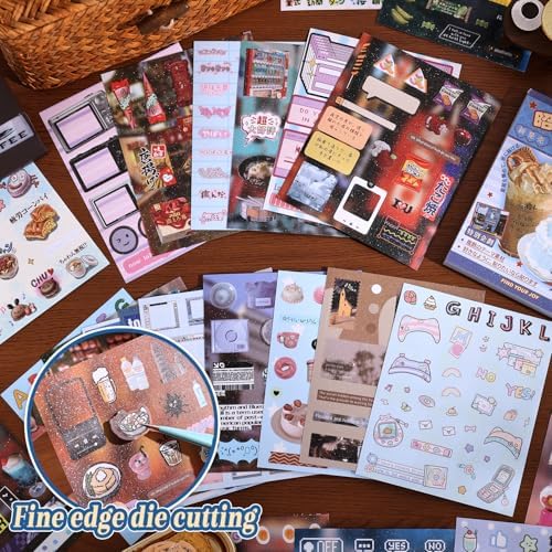 2PCS Girl's Japanese Retro Sticker Book, Food and Daily Life Theme - 500+ Cute Old Showa Style Foodie Stickers, for DIY Scrapbooking Journaling Handbook Decoration