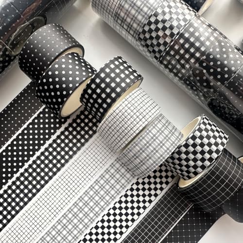 Black Grid Washi Tape Set 8 Rolls Plaid Decorative Masking Tapes for Arts, DIY Crafts, Journals, Planners, Scrapbook, Wrapping