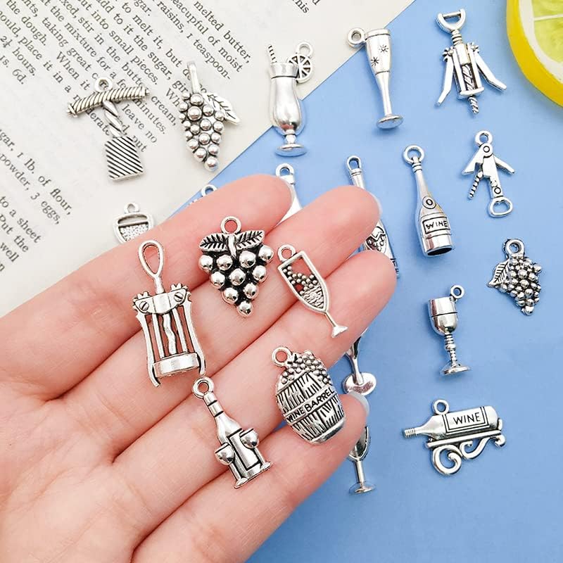 WOCRAFT 120pcs Antique Silver Wing Charms for Jewelry Making Alloy Wing Glass Charms for DIY Crafts (SN073)