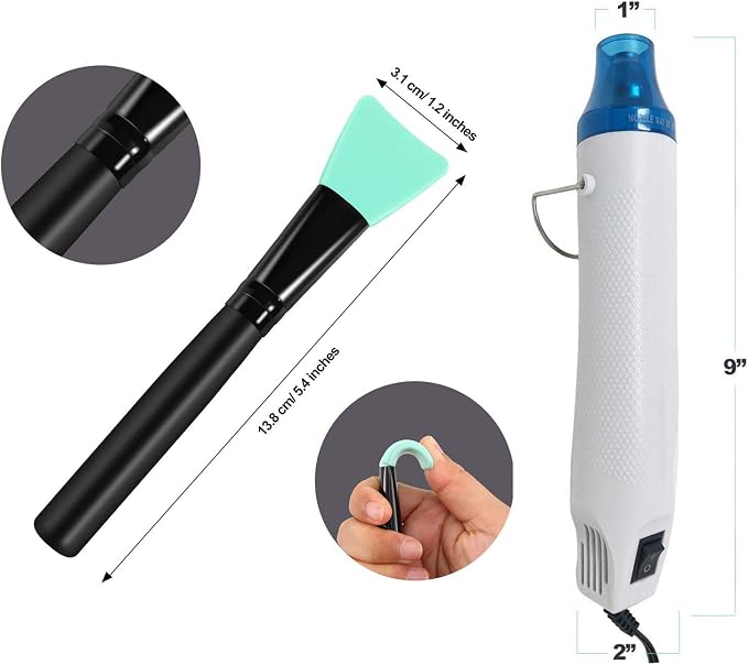 5PCS Bubble Buster Tool for Making Epoxy Glitter Tumblers, Protable Heat Gun for DIY Acrylic Resin Cups Tumblers to Remove Air Bubbles,4Pcs Magic Epoxy Brushes for Even Smooth, Ideal to Bling (White)