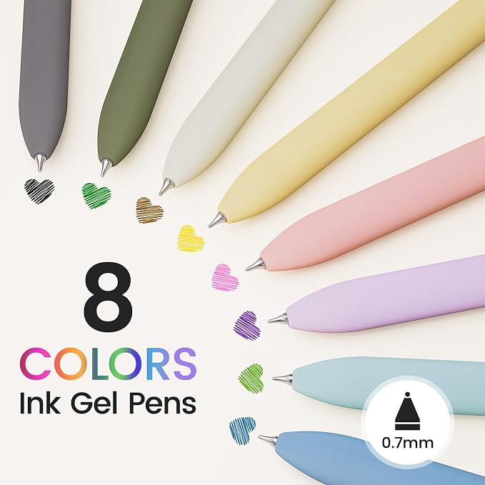 8 Pack Colored Gel Pens with Fidget, Morandi Color Ink No Smudge