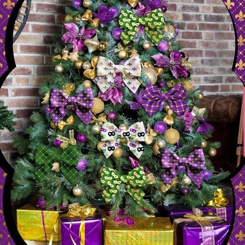 HunnmingRe 20 Pcs 10''x10'' Mardi Gras Quilting Fabric Square Bundle Lily Flowers Masquerade Precuts Quiltted Fabric Purple Green Gold Printed Patchwork Supplies for DIY Material Sewing Crafts