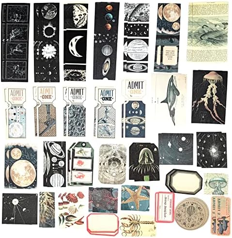 Esweny 200 Pieces Vintage Ephemera Scrapbooking Supplies Pack for Journaling, Decoupage Paper Scrapbook Stickers Kit for Junk Journal Planners Collage Craft Notebooks Album (Space and Sea)