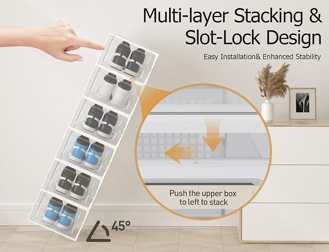 Kuject XX-Large Shoe Storage Boxes 12 Pack, Clear Stackable Shoe Organizer