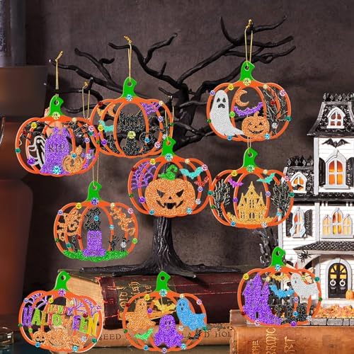 80PCS Wooden Halloween Decoration Pumpkins Ornaments to Paint Happy Halloween Cutouts Unfinished, DIY Blank Unfinished Ghost Spider Web Black Cat Trick or Treat Boo Ornament for Home Crafts Hanging