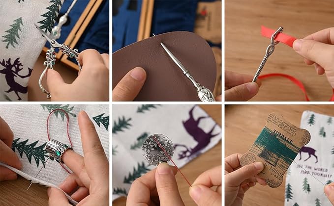 NOTIONSLAND Embroidery Scissor Set, Vintage Supplies, Needle Case, Sewing Awl, Thimble, Floss Board for Needlework, Copper