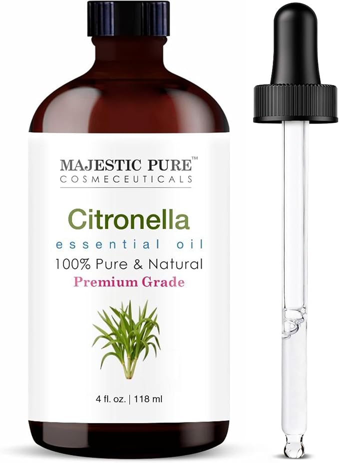 Majestic Pure Citronella Essential Oil for Diffuser - 4 Fl Oz | 100% Pure & Natural Essentials Oils for aromatherapy, massage blends and DIY home fragrance projects, Massage and room sprays