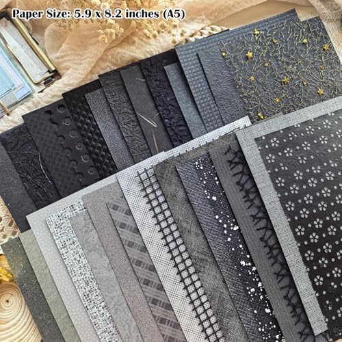 30 Sheets A5 Black & Gray Textured Scrapbook Paper & Mesh Fabric