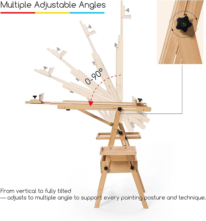 MEEDEN Painting Easel with Storage and Tray: H-Frame Beech Wood Art Easel | Easel Stand for Adults, Artists, Students, Beginners - Adjustable 50"-80" H, Holds Canvas Up to 47 Inches