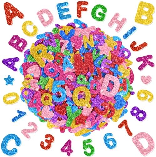 616 PCS Glitter Foam Letter Stickers,Foam Alphabet Number Stickers,8 Colors