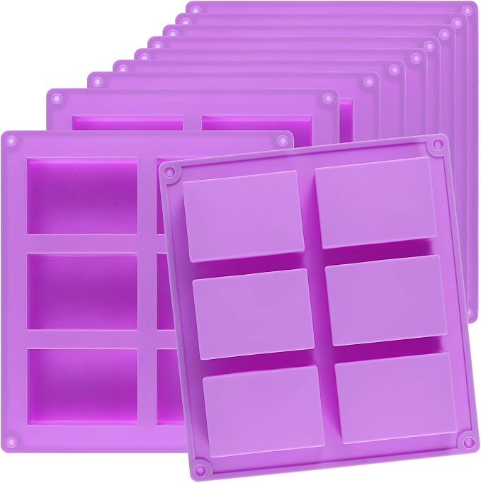 KINJOEK 9 Packs 54 Cavity Rectangular Silicone Soap Molds, Purple Silicone Soap Making Molds Bulks, Cake Baking Molds, Soap Mold for Soap Making Handmade DIY Scented Candles Supplies Tools