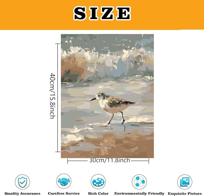 Coastal Bird Paint by Numbers Kit for Adults Framed Canvas, Frameworkless
