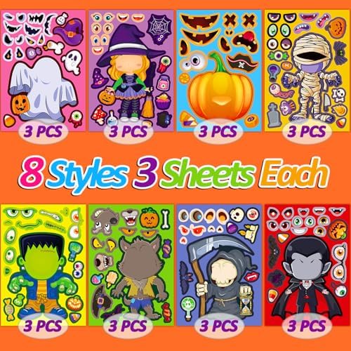 SmilinFit Halloween Stickers for Kids, DIY Crafts Halloween Goodie Bag Stuffers, Party Games Activities Pumpkin Stickers Party Favors Decorations Supplies