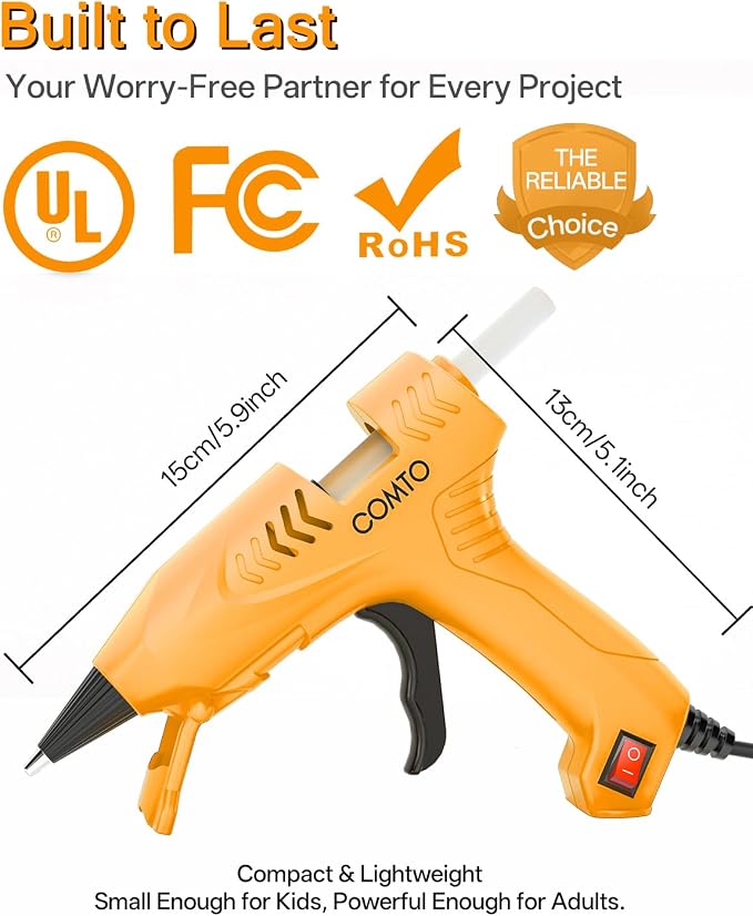 Mini Hot Glue Gun with 30 Glue Sticks, Yellow