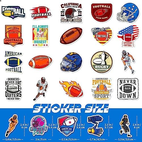 Football Stickers for Kids Teens Adults, 100PCS Vinyl Waterproof Football Sports Stickers for Water Bottle Laptop Skateboard