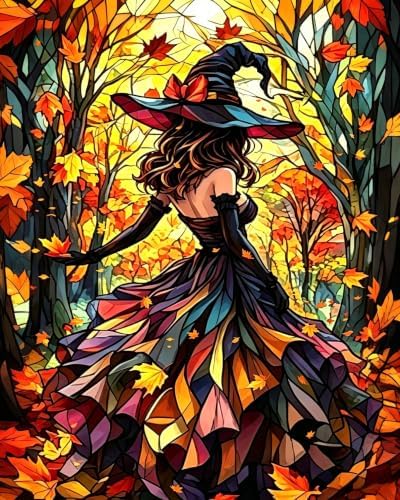 Halloween Stained Glass Witch Paint by Numbers Kit for Adults 16 X 20 Inch