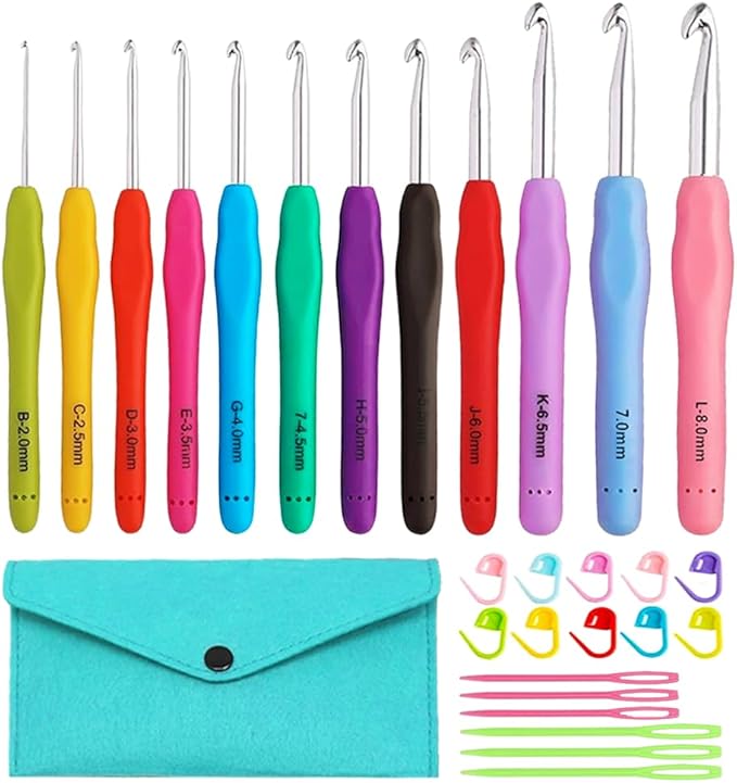 Yarniss 12 Size Crochet Hooks 2.0~8.0mm,Ergonomic Crochet Hook for Beginner | Crochet Set with Soft Grip
