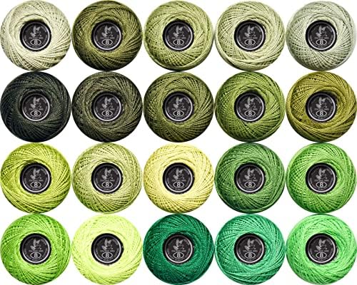 Soft 20 Colors Classic Crochet Thread 20 Pack,100% Cotton (Avocado Green-701-524)